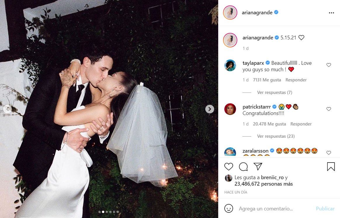 Ariana Grande rompe récords en Instagram con fotos de su boda